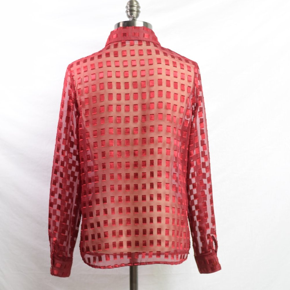 Vintage Basic Editions Red Chiffon Long Sleeve Sh… - image 4